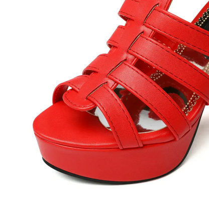 Mia | Women's Leather Platform Flat Sandals Wide Fit