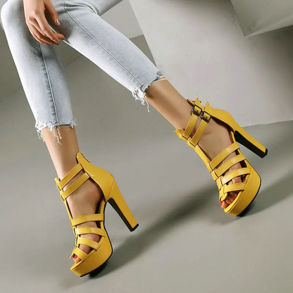 Mia | Women's Leather Platform Flat Sandals Wide Fit