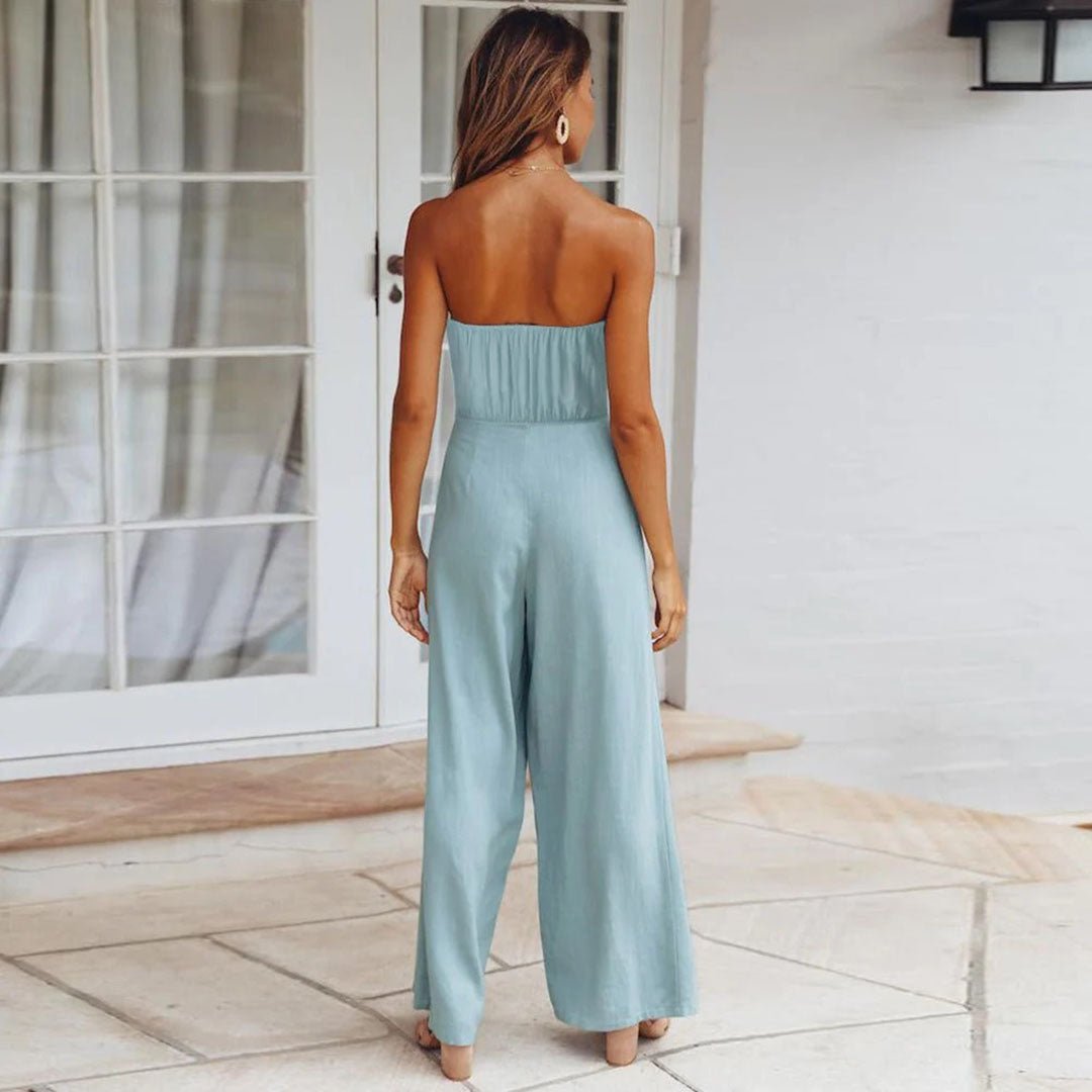 Carlotta | Women's Strapless Tie Waist Wide Leg Jumpsuit