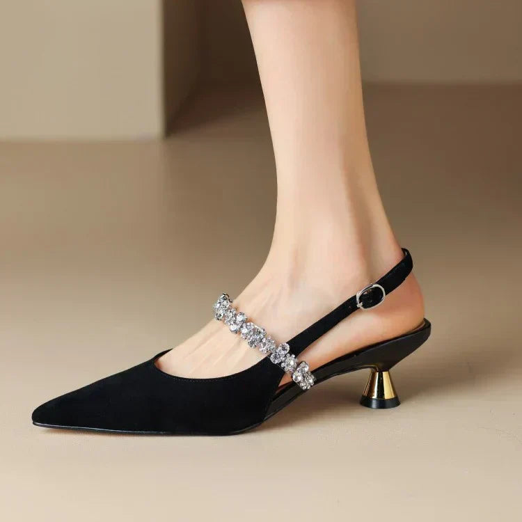 Allison | Women's Crystal Strap Slingback Heels Pointed Toe Pumps