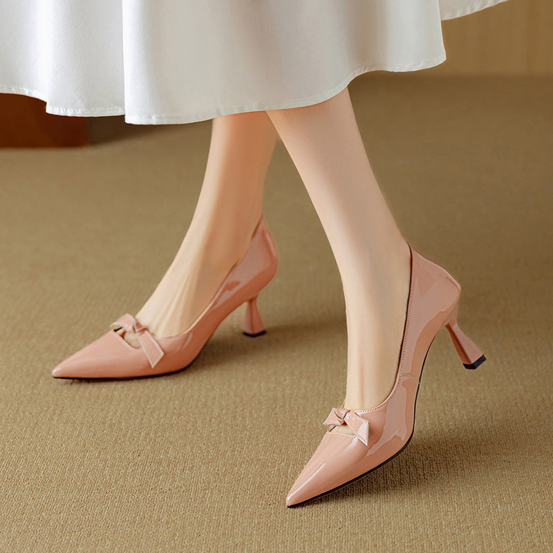 Fern | Women's Bow Detail Pumps Pointed Toe Kitten Heel Shoes