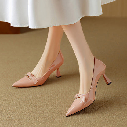Fern | Women's Bow Detail Pumps Pointed Toe Kitten Heel Shoes
