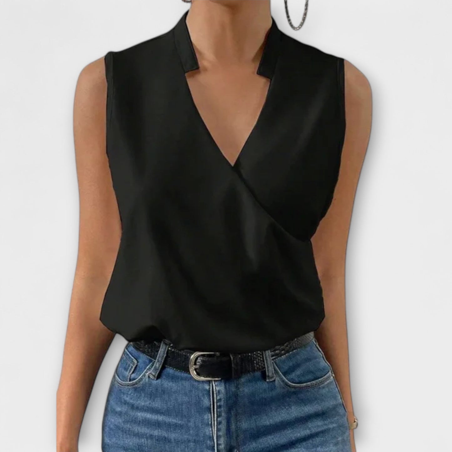 Ophelia | Women's Sleeveless Wrap V-Neck Top Collared Blouse