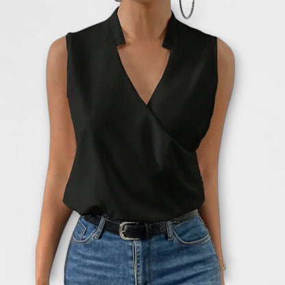 Ophelia | Women's Sleeveless Wrap V-Neck Top Collared Blouse