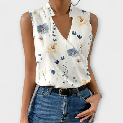 Ophelia | Women's Sleeveless Wrap V-Neck Top Collared Blouse