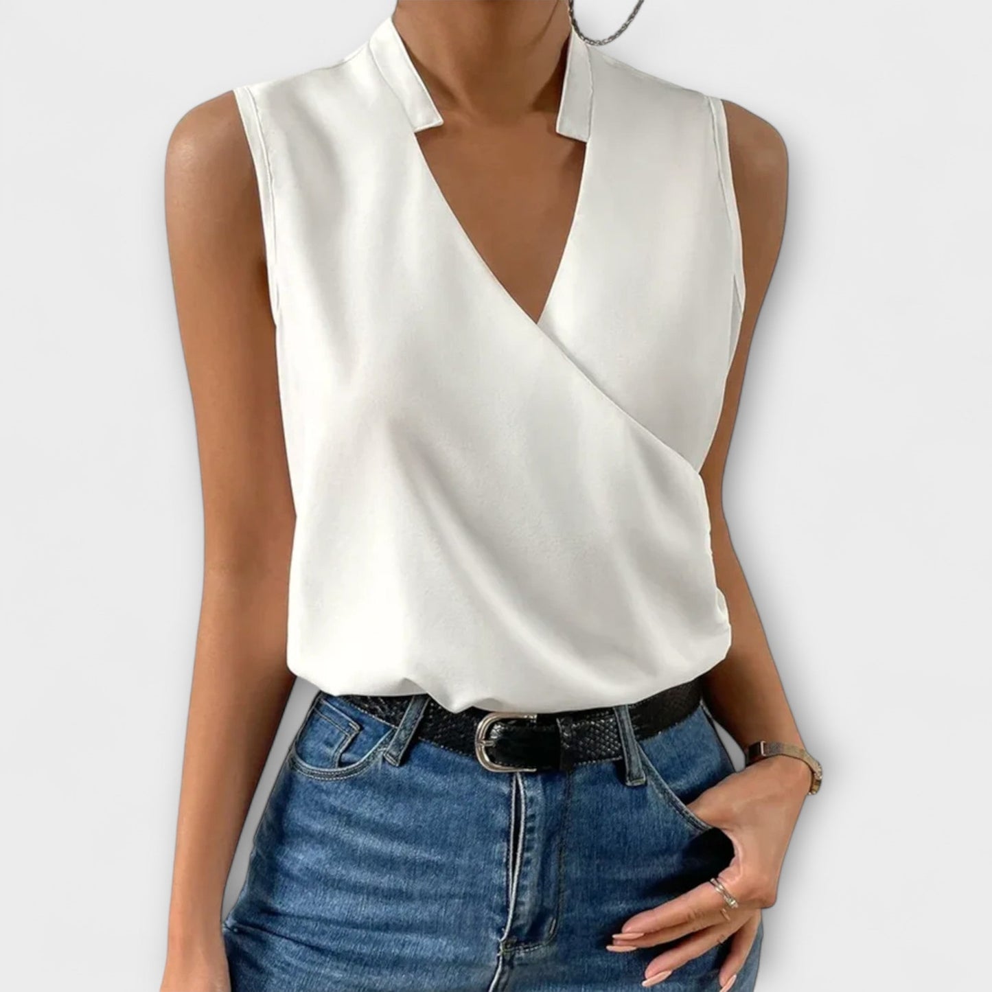 Ophelia | Women's Sleeveless Wrap V-Neck Top Collared Blouse