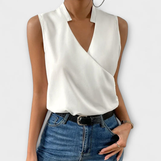 Ophelia | Women's Sleeveless Wrap V-Neck Top Collared Blouse