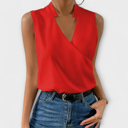 Ophelia | Women's Sleeveless Wrap V-Neck Top Collared Blouse