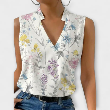 Ophelia | Women's Sleeveless Wrap V-Neck Top Collared Blouse