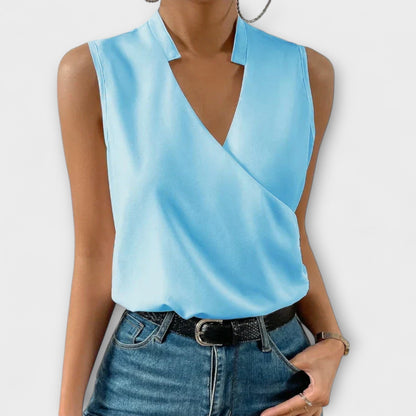 Ophelia | Women's Sleeveless Wrap V-Neck Top Collared Blouse