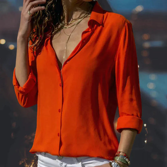 Hope | Women's Satin Button Down Shirt Long Sleeve Blouse