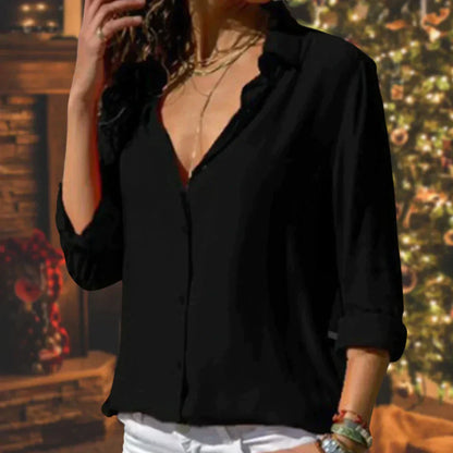 Hope | Women's Satin Button Down Shirt Long Sleeve Blouse