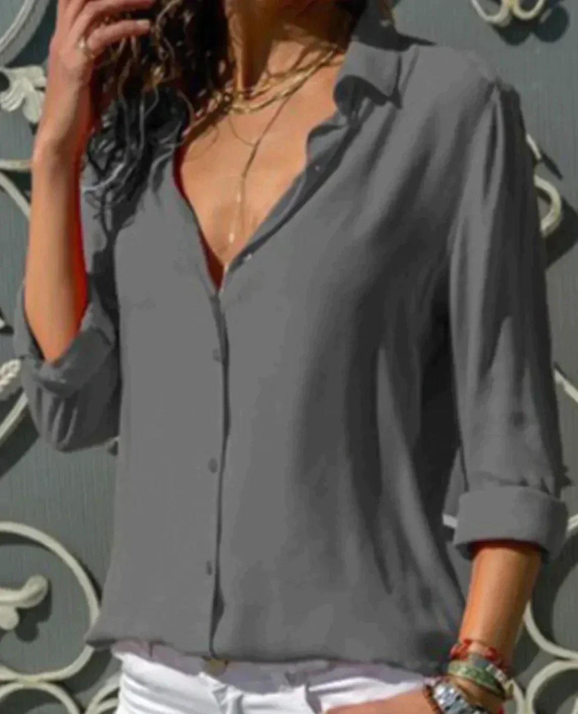 Hope | Women's Satin Button Down Shirt Long Sleeve Blouse