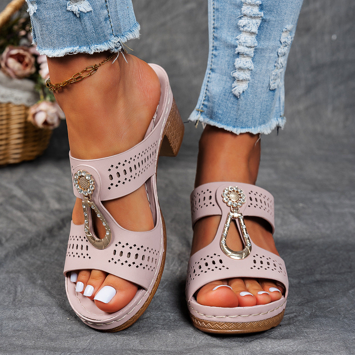 Natasha | Women's Orthopedic Rhinestone Flat Sandals