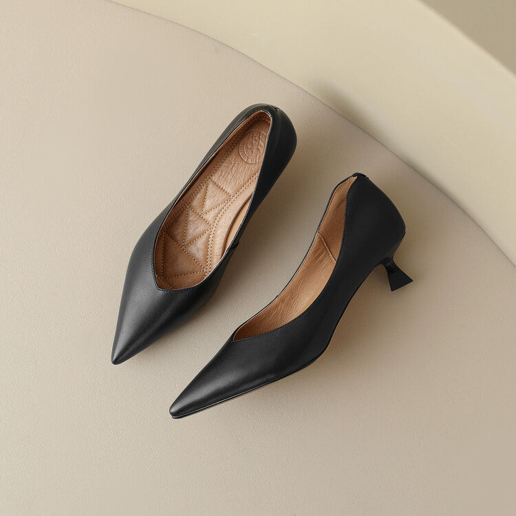 Demi | Women's Pointed Toe Pumps Low Kitten Heel Slip On Shoes