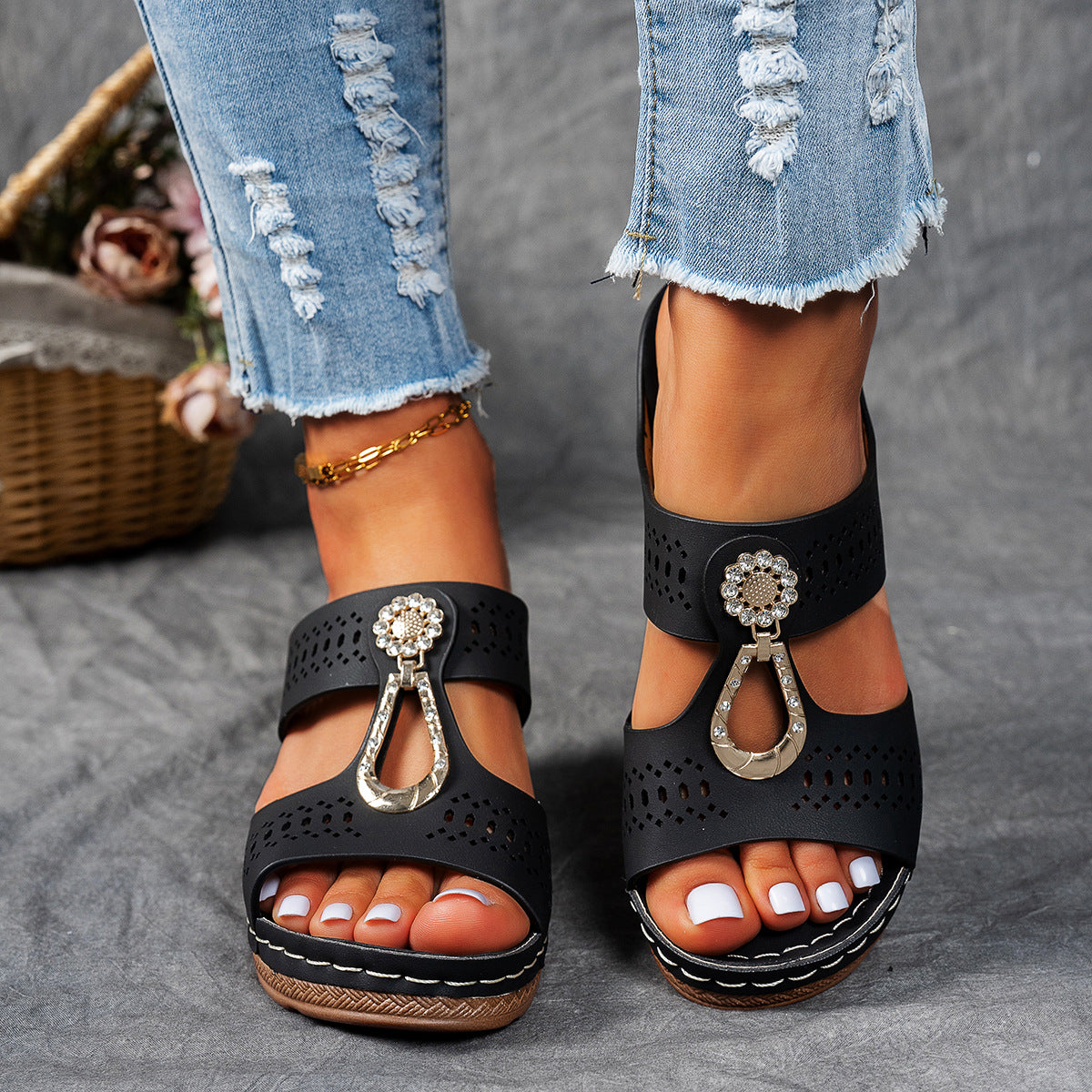 Natasha | Women's Orthopedic Rhinestone Flat Sandals