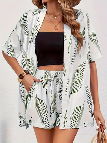 Clea | Women's Two Piece Set Floral Kimono Cardigan & Shorts