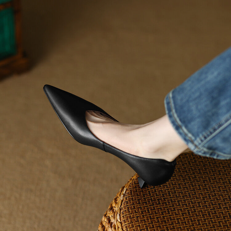 Demi | Women's Pointed Toe Pumps Low Kitten Heel Slip On Shoes