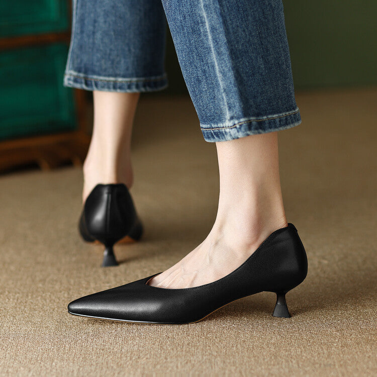 Demi | Women's Pointed Toe Pumps Low Kitten Heel Slip On Shoes