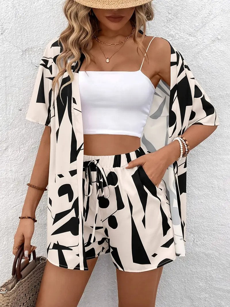 Clea | Women's Two Piece Set Floral Kimono Cardigan & Shorts