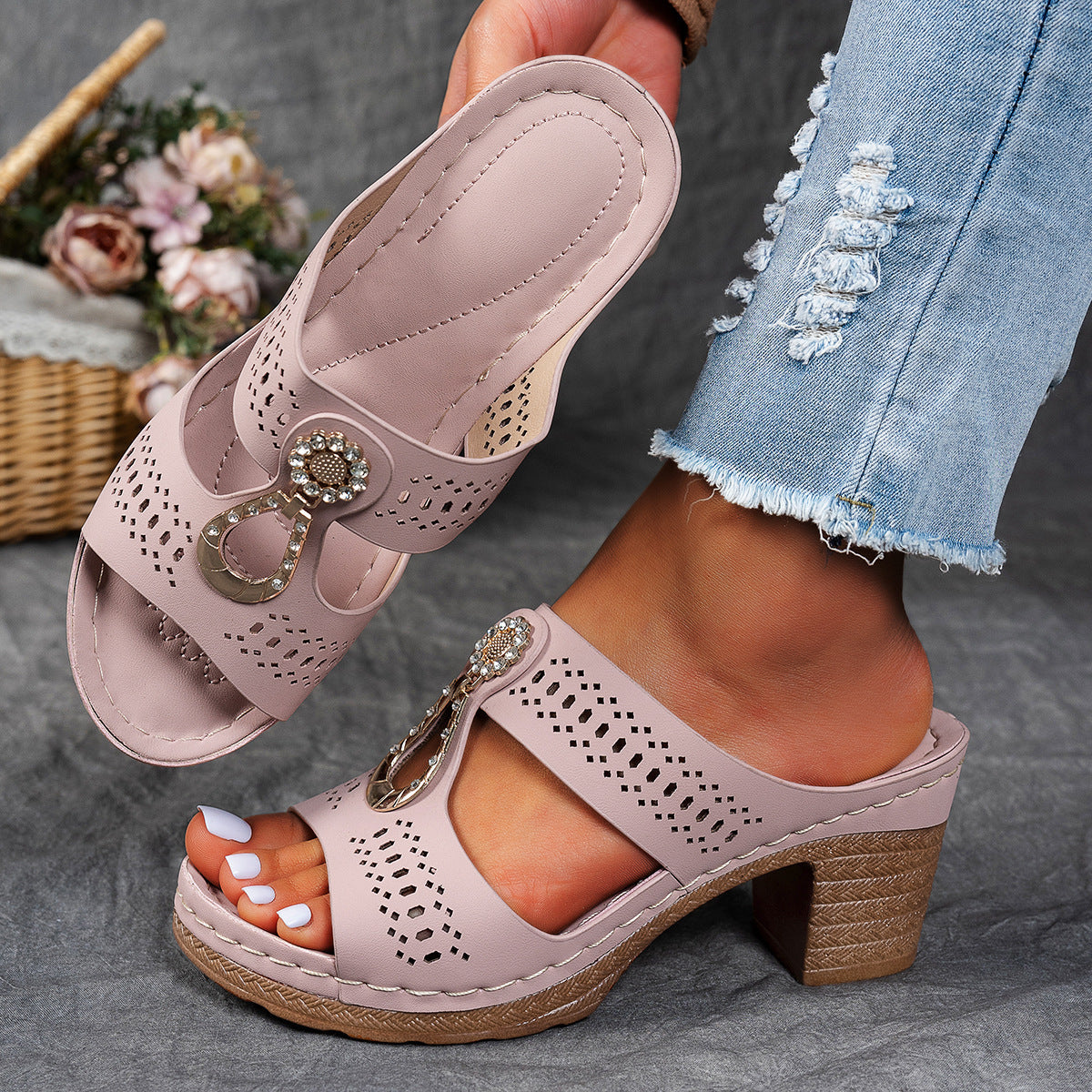 Natasha | Women's Orthopedic Rhinestone Flat Sandals