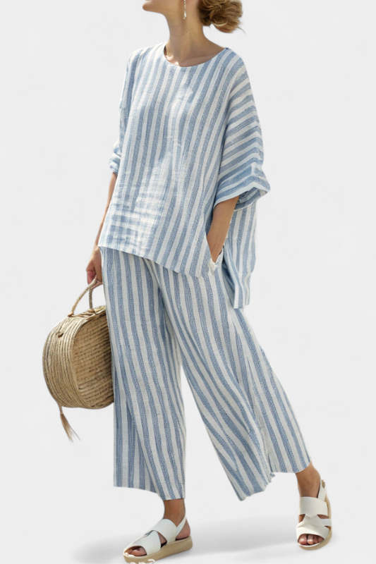 Marina | Women's Wide Leg Pants & Striped Casual Top Set