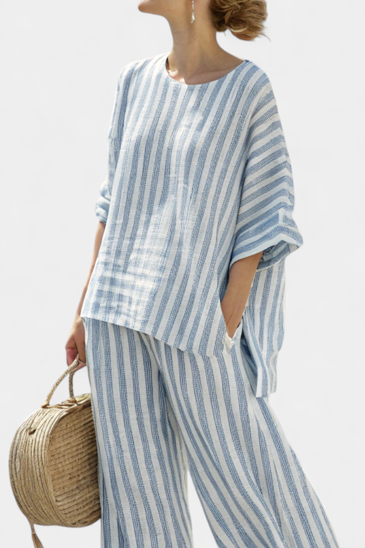 Marina | Women's Wide Leg Pants & Striped Casual Top Set