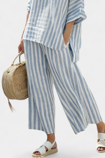 Marina | Women's Wide Leg Pants & Striped Casual Top Set