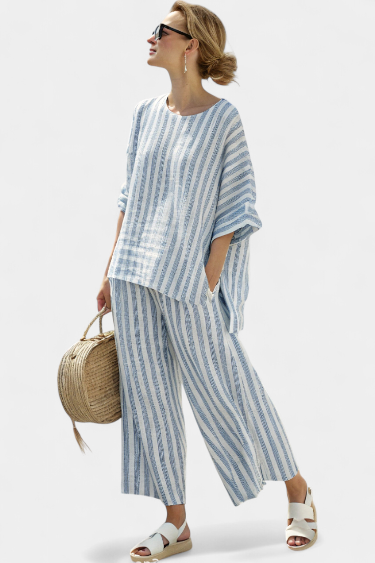 Marina | Women's Wide Leg Pants & Striped Casual Top Set