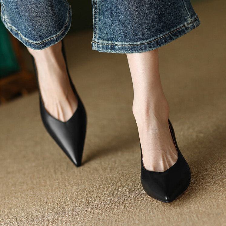 Demi | Women's Pointed Toe Pumps Low Kitten Heel Slip On Shoes