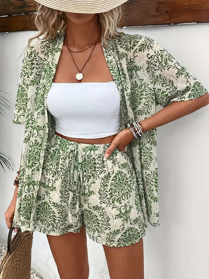 Clea | Women's Two Piece Set Floral Kimono Cardigan & Shorts