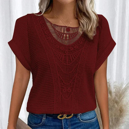 Darla2™ | Top with Round Neck and Lace Trim