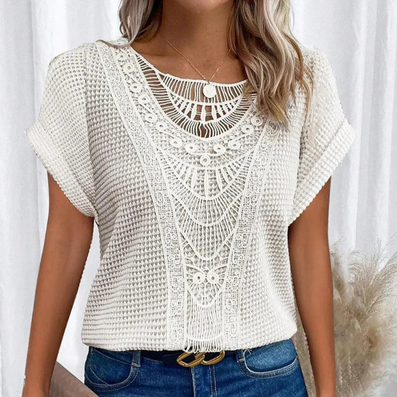 Darla2™ | Top with Round Neck and Lace Trim
