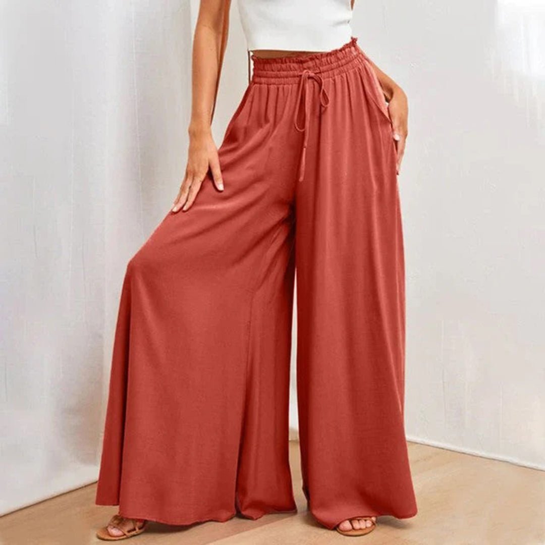 Edna | Women's High Waist Wide Leg Pants Smocked Drawstring