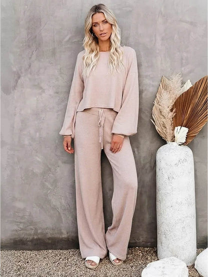Hayley | Women's Wide-Leg Lounge Pants & Cropped Sweatshirt Set