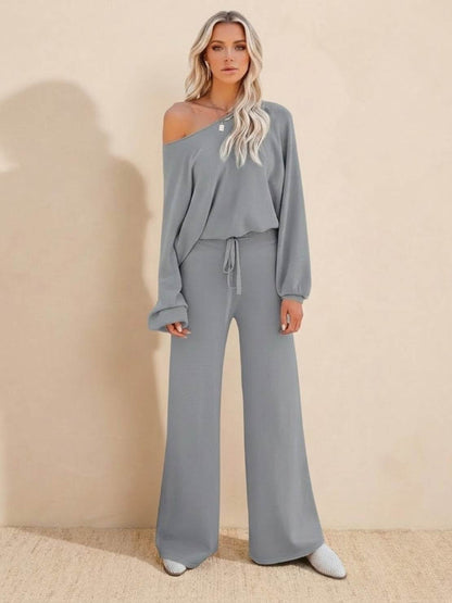 Hayley | Women's Wide-Leg Lounge Pants & Cropped Sweatshirt Set