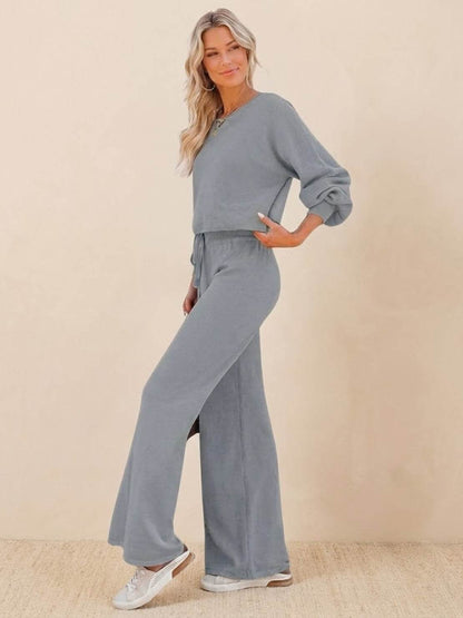 Hayley | Women's Wide-Leg Lounge Pants & Cropped Sweatshirt Set
