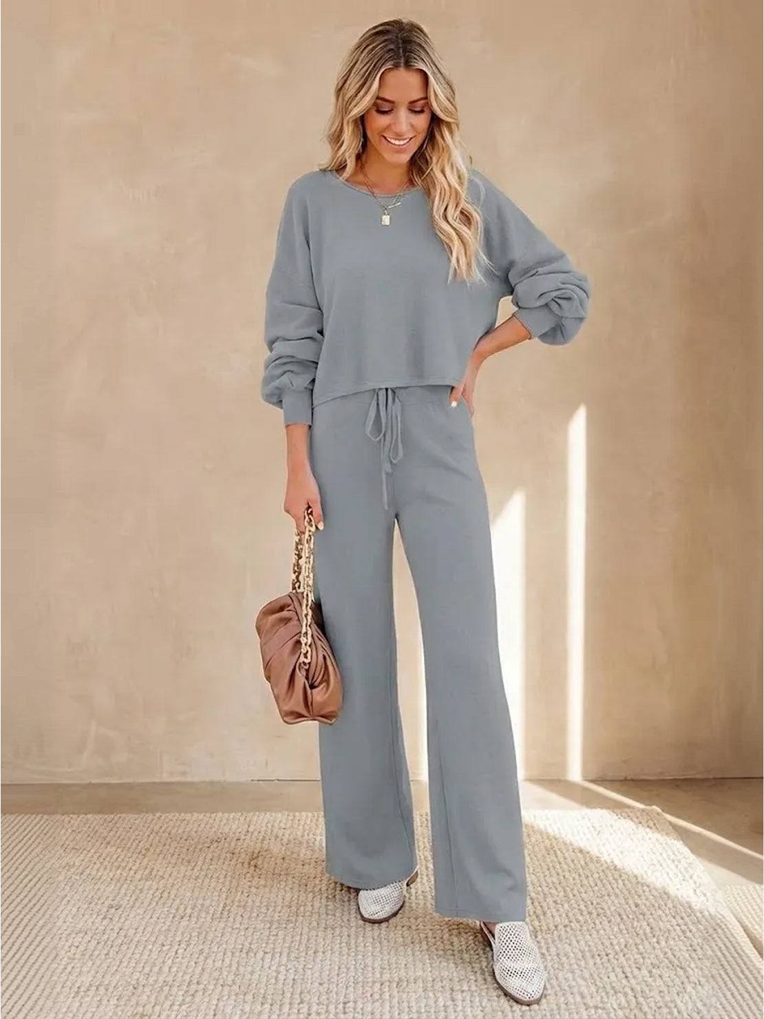 Hayley | Women's Wide-Leg Lounge Pants & Cropped Sweatshirt Set