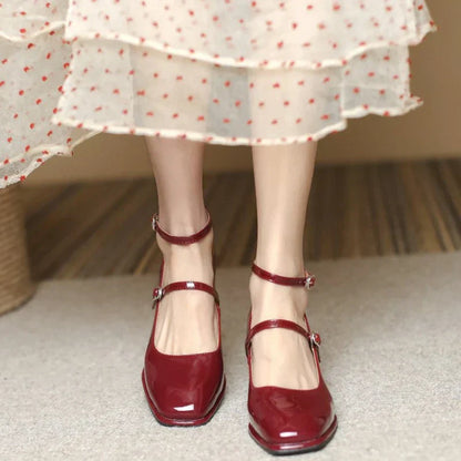 Ceinwen | Women's Ankle Strap Block Heel Pumps Square Toe Mary Jane