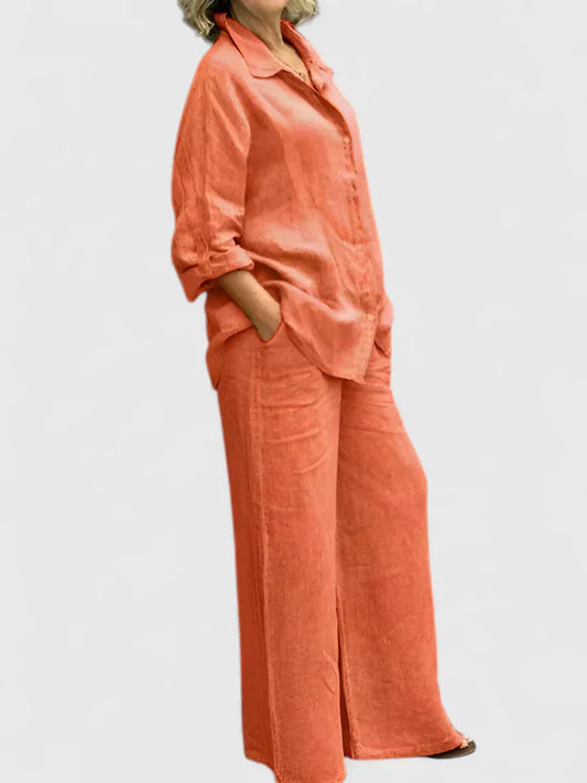 Roslyn | Women's Wide Leg Pants & Button-Down Shirt Two-Piece