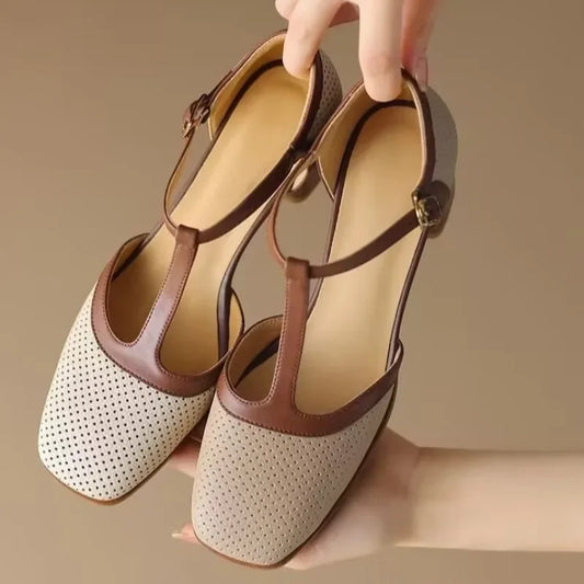 Gwendolyn2™ | Women's T-Strap Block Heel Shoes Square Toe Mid Heel Pumps
