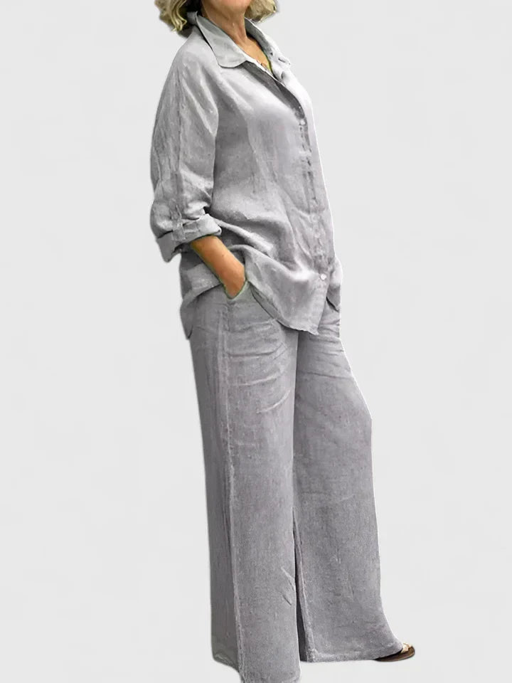 Roslyn | Women's Wide Leg Pants & Button-Down Shirt Two-Piece