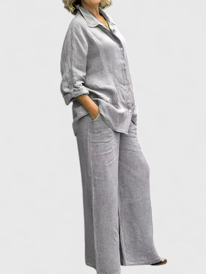 Roslyn | Women's Wide Leg Pants & Button-Down Shirt Two-Piece
