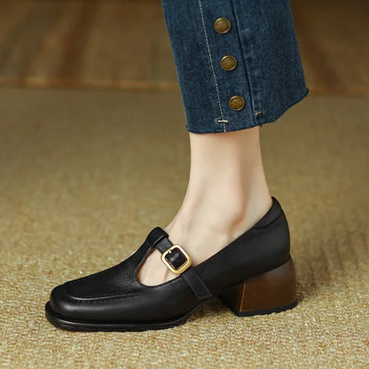 Corinna | Women's T-Strap Mary Jane Shoes Square Toe Low Block Heel