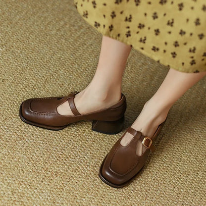Corinna | Women's T-Strap Mary Jane Shoes Square Toe Low Block Heel