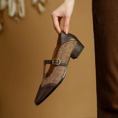 Bronwen | Women's Two-Tone T-Strap Mary Jane Shoes Vintage Low Heel
