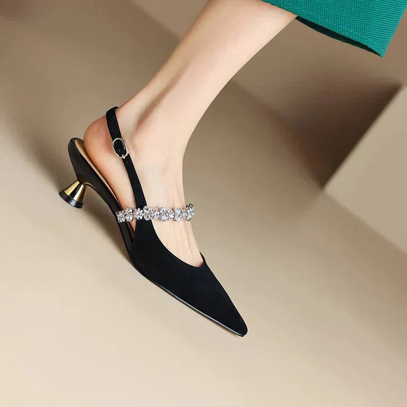 Allison | Women's Crystal Strap Slingback Heels Pointed Toe Pumps