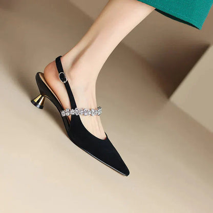 Allison | Women's Crystal Strap Slingback Heels Pointed Toe Pumps
