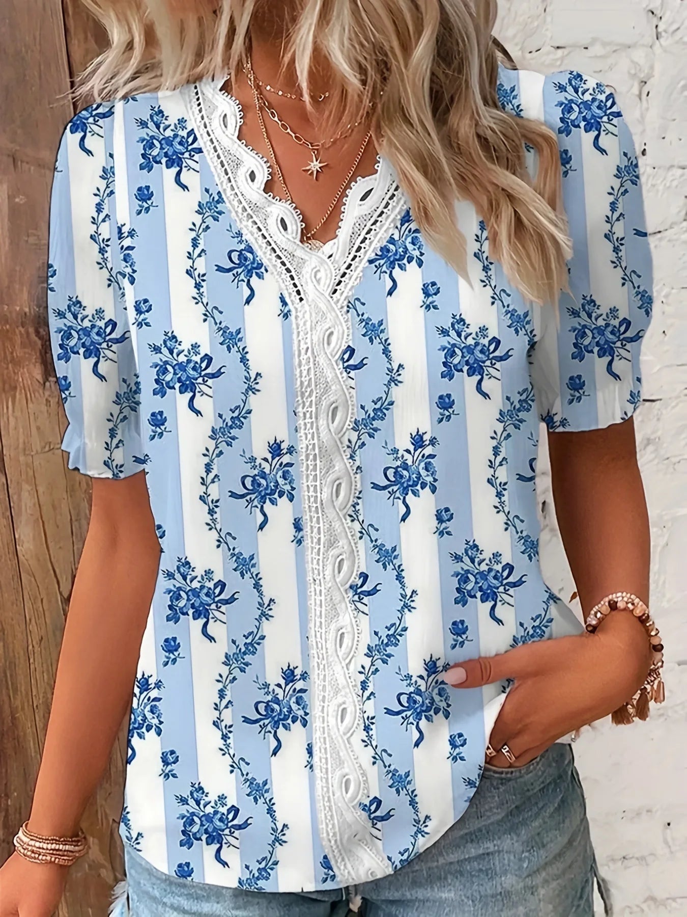 Kiara | Floral Lace V-Neck Blouse