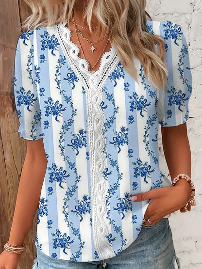 Kiara | Floral Lace V-Neck Blouse